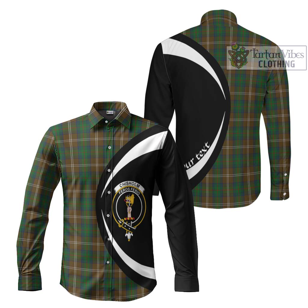 Chisholm Hunting Tartan Long Sleeve Button Up with Family Crest Circle Style Men's Shirt S - Tartan Vibes Clothing