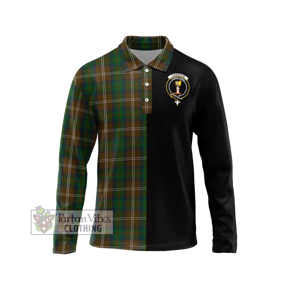 Chisholm Hunting Tartan Long Sleeve Polo Shirt with Family Crest and Half Of Me Style Unisex - Tartanvibesclothing Shop