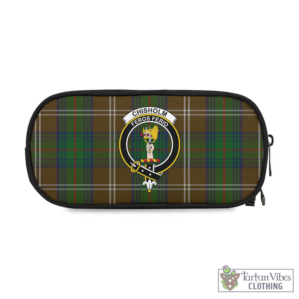 Tartan Vibes Clothing Chisholm Hunting Tartan Pen and Pencil Case with Family Crest