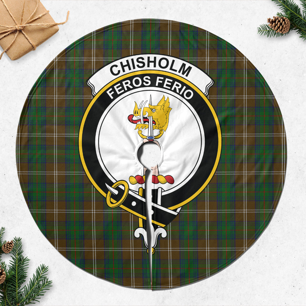 Chisholm Hunting Tartan Christmas Tree Skirt with Family Crest - Tartanvibesclothing