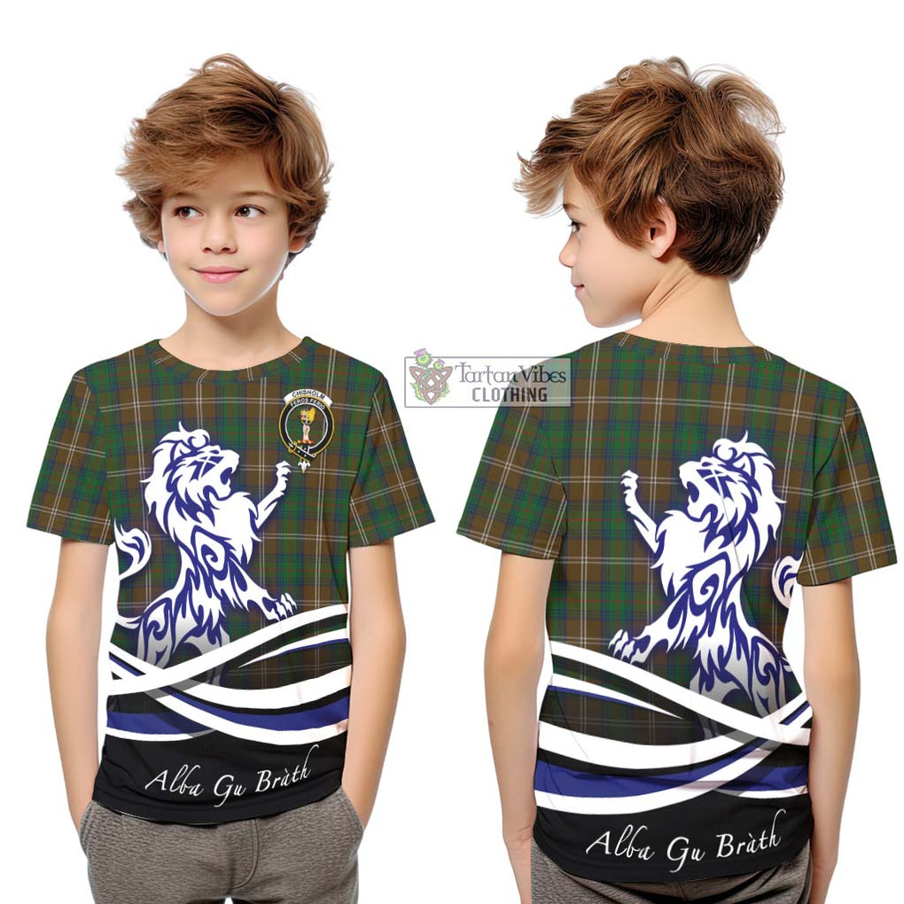 Chisholm Hunting Tartan Kid T-Shirt with Alba Gu Brath Regal Lion Emblem Youth XL Size14 - Tartanvibesclothing Shop