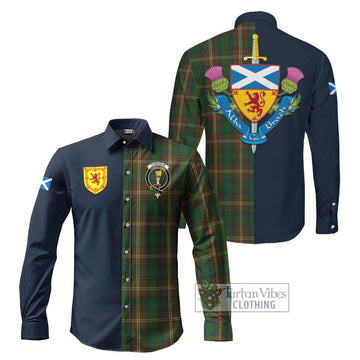 Chisholm Hunting Tartan Long Sleeve Button Shirt Alba with Scottish Lion Royal Arm Half Style