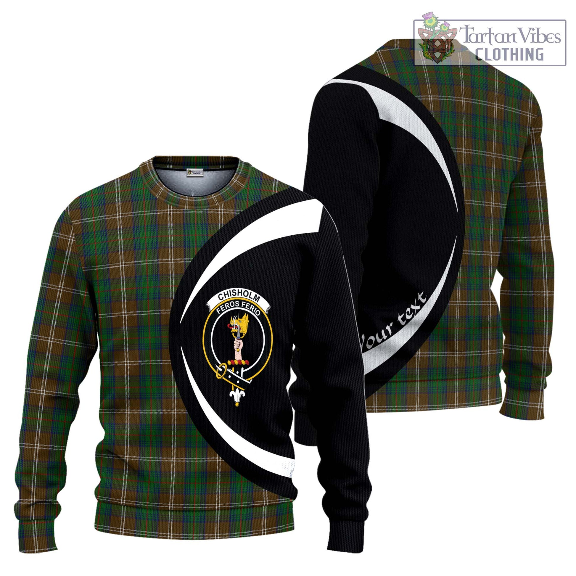 Chisholm Hunting Tartan Ugly Sweater with Family Crest Circle Style Unisex - Tartan Vibes Clothing