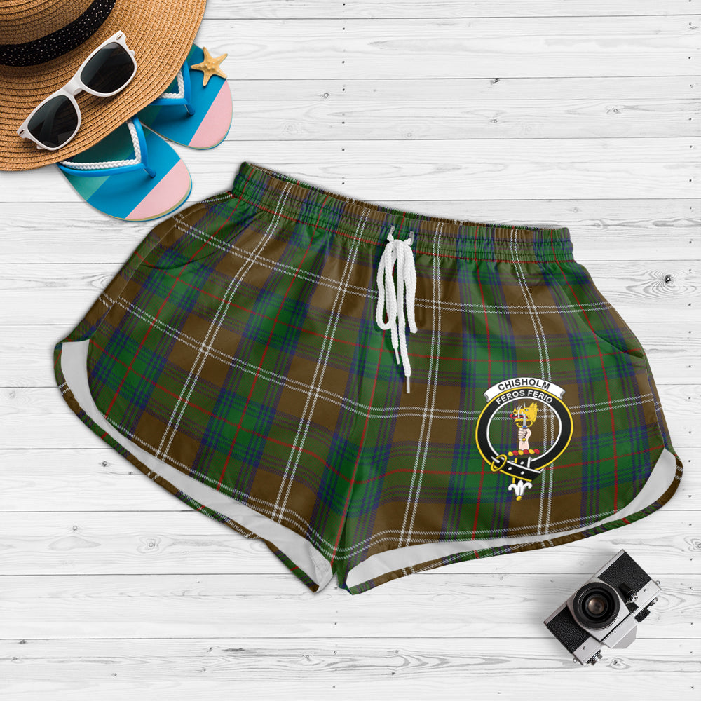 chisholm-hunting-tartan-womens-shorts-with-family-crest