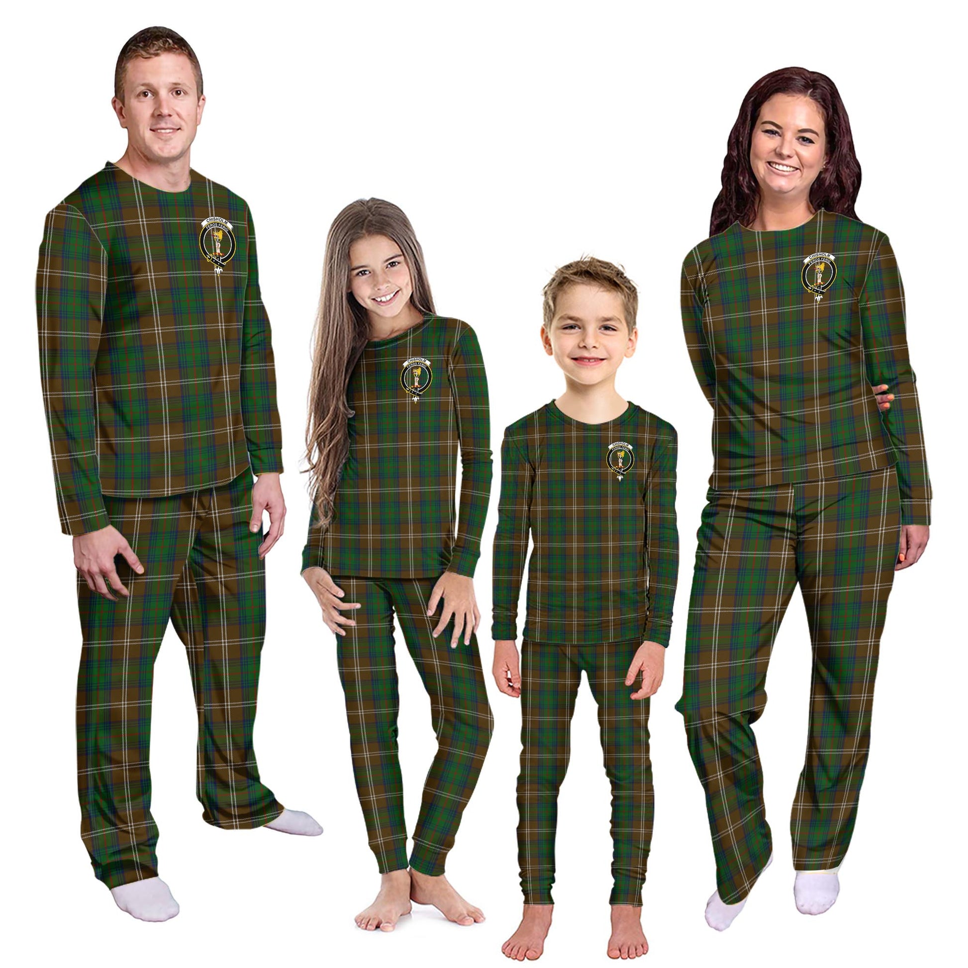 Chisholm Hunting Tartan Pajamas Family Set with Family Crest Kid - Tartan Vibes Clothing