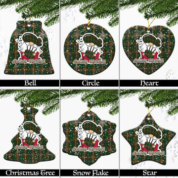 Chisholm Hunting Tartan Christmas Ceramic Ornaments with Scottish Gnome Playing Bagpipes