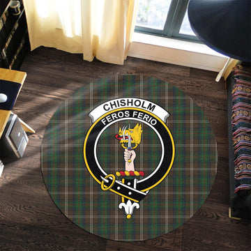 Chisholm Hunting Tartan Round Rug with Family Crest