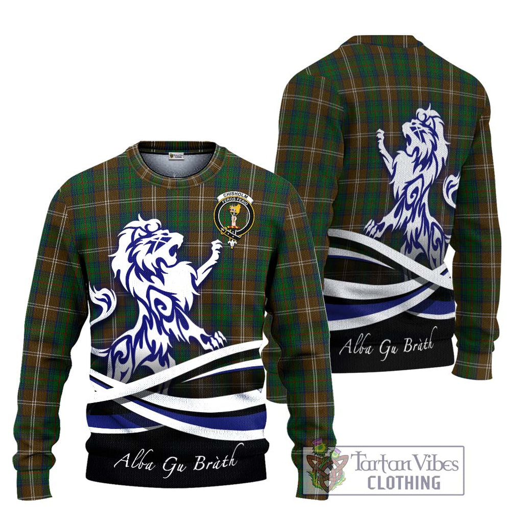 Chisholm Hunting Tartan Knitted Sweater with Alba Gu Brath Regal Lion Emblem Unisex - Tartanvibesclothing Shop