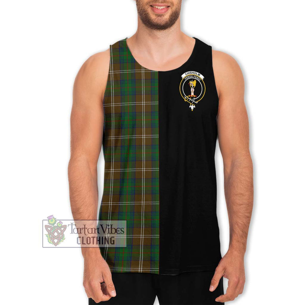 Chisholm Hunting Tartan Men's Tank Top with Family Crest and Half Of Me Style Men - Tartanvibesclothing Shop