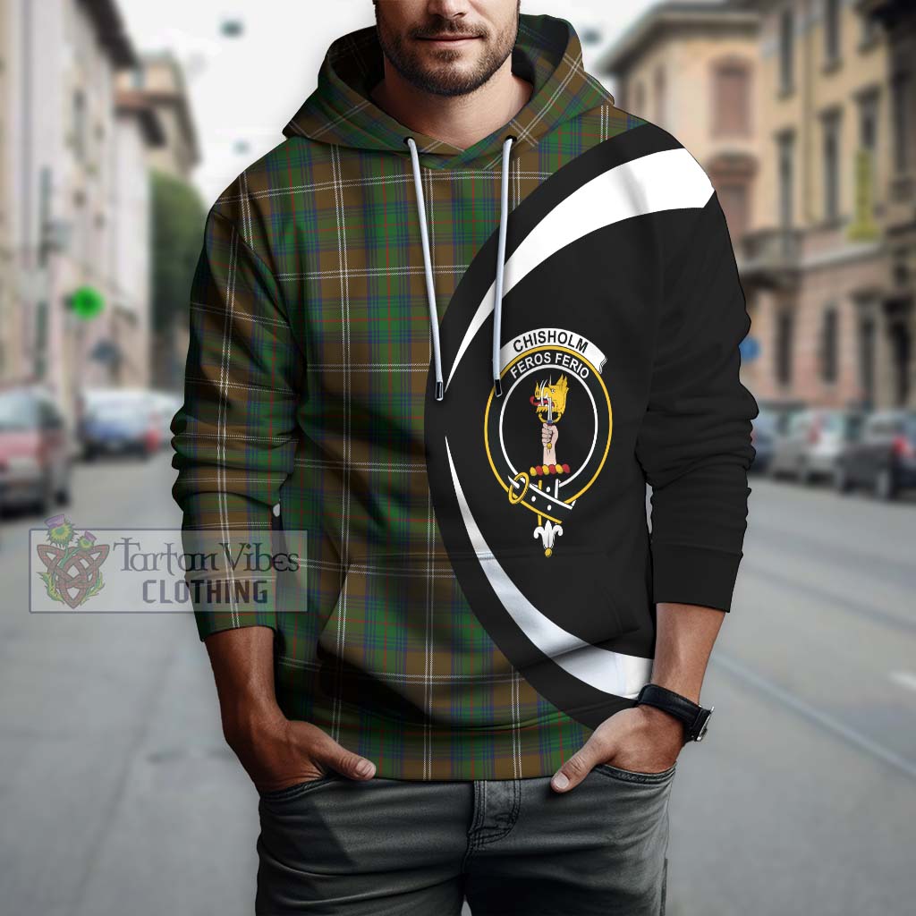 Tartan Vibes Clothing Chisholm Hunting Tartan Hoodie with Family Crest Circle Style