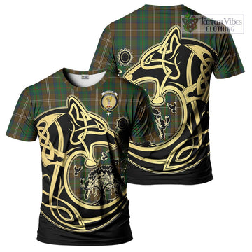 Chisholm Hunting Tartan T-Shirt with Family Crest Celtic Wolf Style