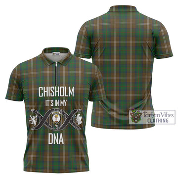 Chisholm Hunting Tartan Zipper Polo Shirt with Family Crest DNA In Me Style