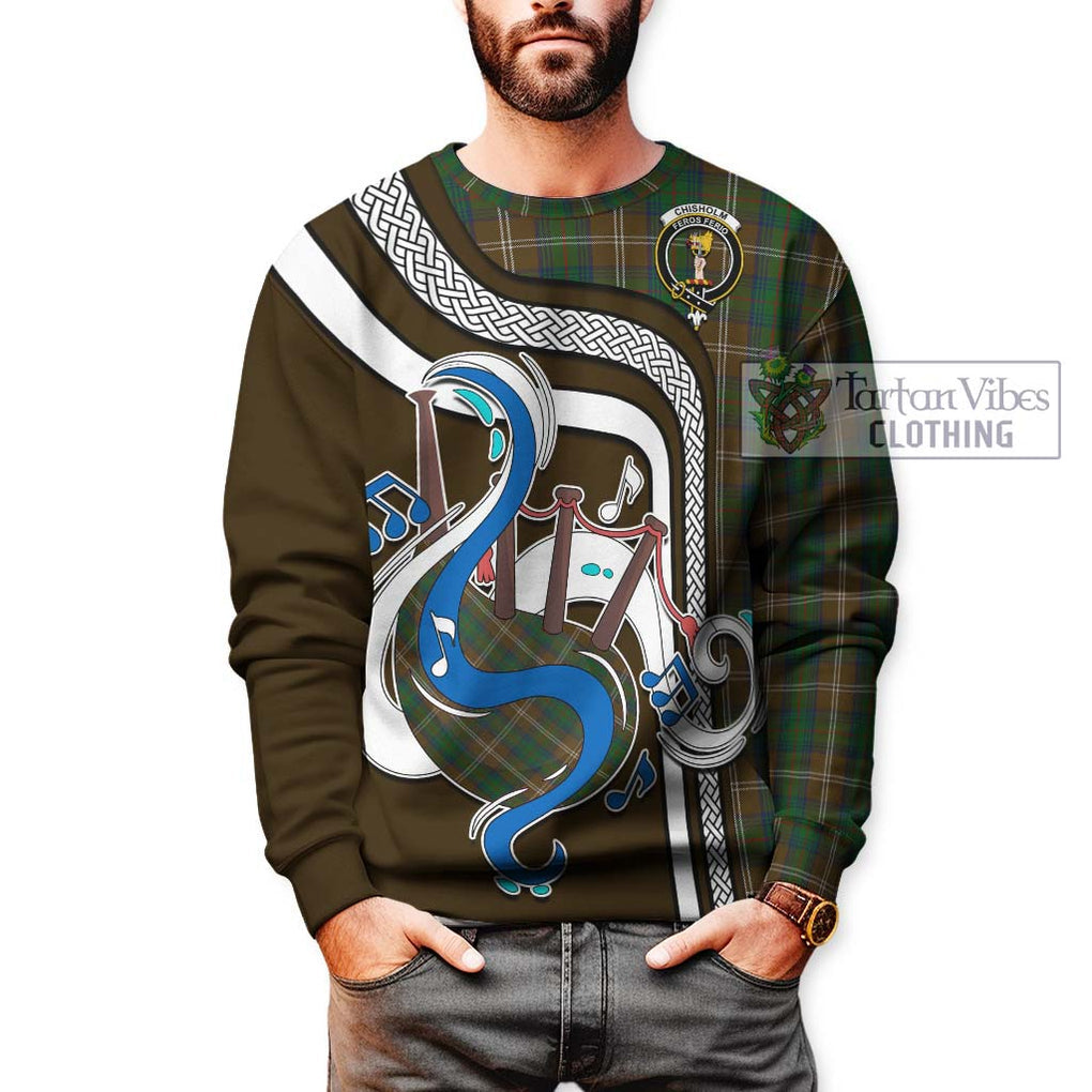 Chisholm Hunting Tartan Sweatshirt with Epic Bagpipe Style Unisex - Tartanvibesclothing Shop