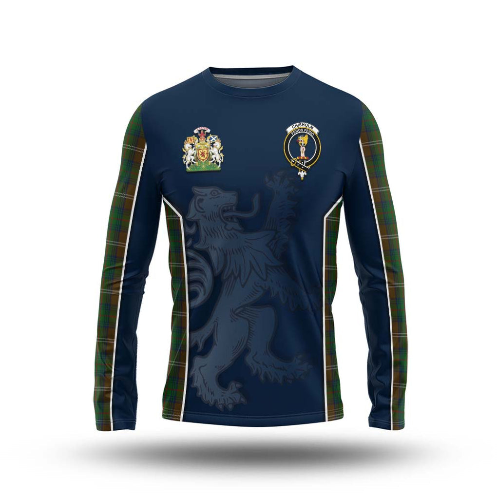 Chisholm Hunting Tartan Long Sleeve T-Shirt with Family Crest and Lion Rampant Vibes Sport Style Unisex - Tartan Vibes Clothing