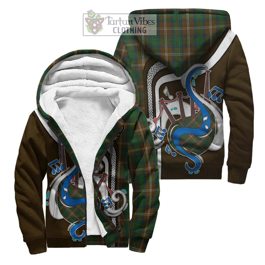 Chisholm Hunting Tartan Sherpa Hoodie with Epic Bagpipe Style Unisex S - Tartanvibesclothing Shop