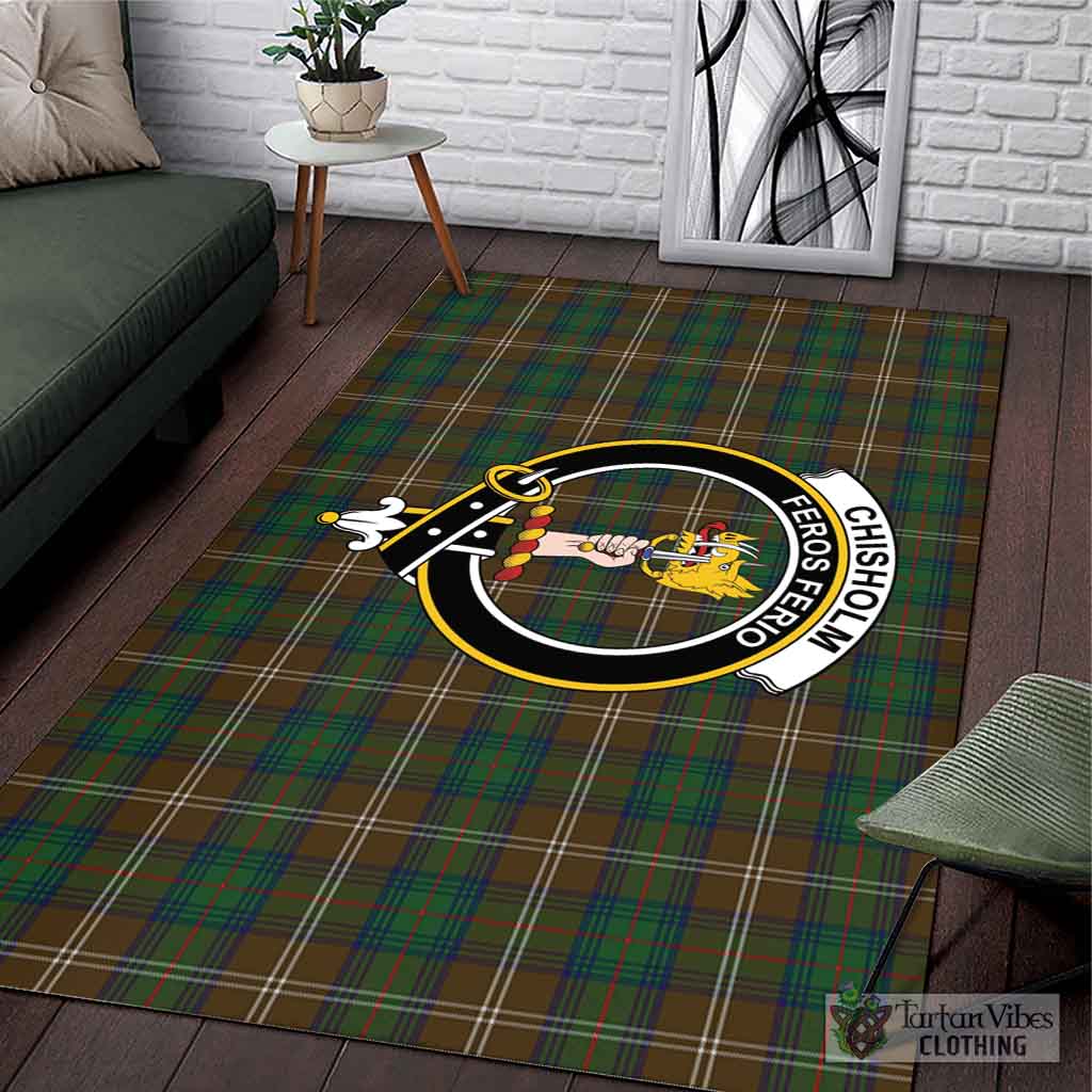 Tartan Vibes Clothing Chisholm Hunting Tartan Area Rug with Family Crest