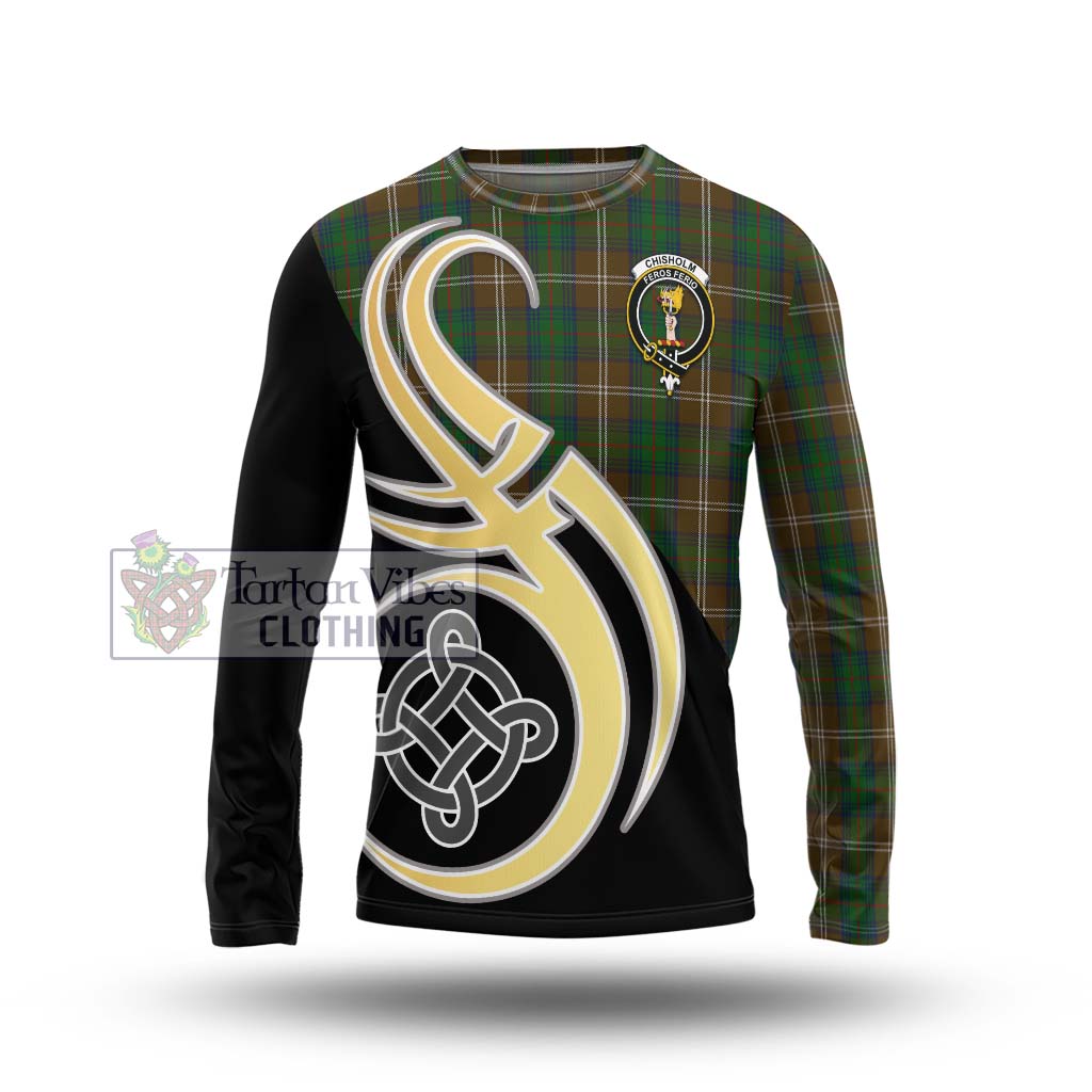 Chisholm Hunting Tartan Long Sleeve T-Shirt with Family Crest and Celtic Symbol Style Unisex - Tartan Vibes Clothing