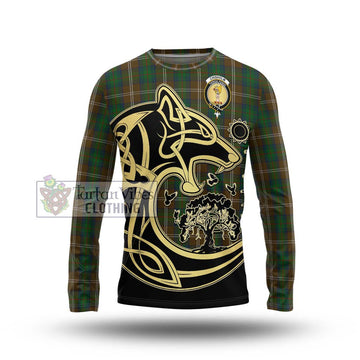 Chisholm Hunting Tartan Long Sleeve T-Shirt with Family Crest Celtic Wolf Style