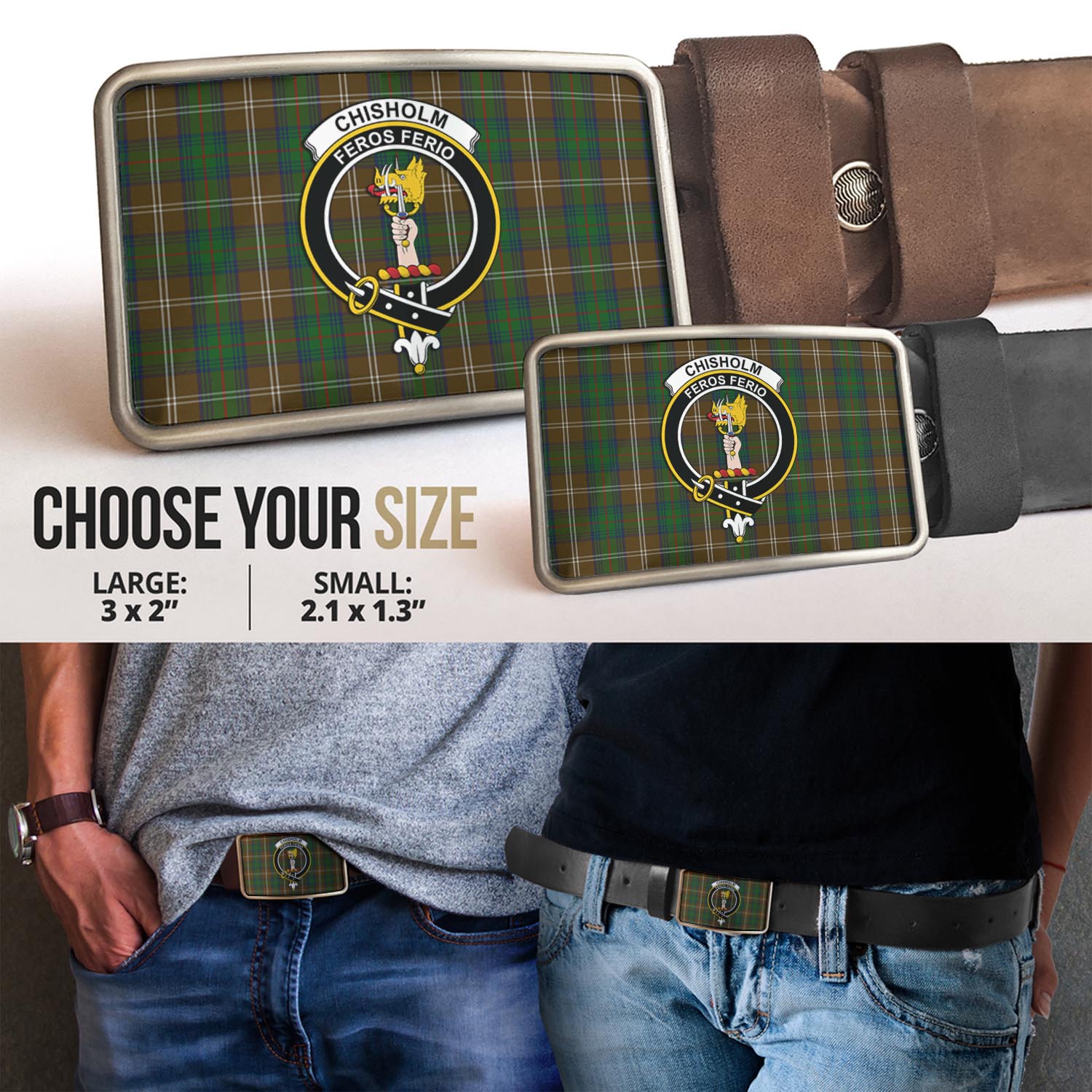 Chisholm Hunting Tartan Belt Buckles with Family Crest - Tartan Vibes Clothing