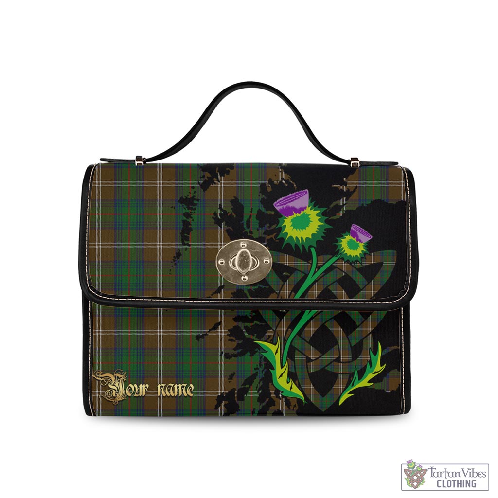 Tartan Vibes Clothing Chisholm Hunting Tartan Waterproof Canvas Bag with Scotland Map and Thistle Celtic Accents