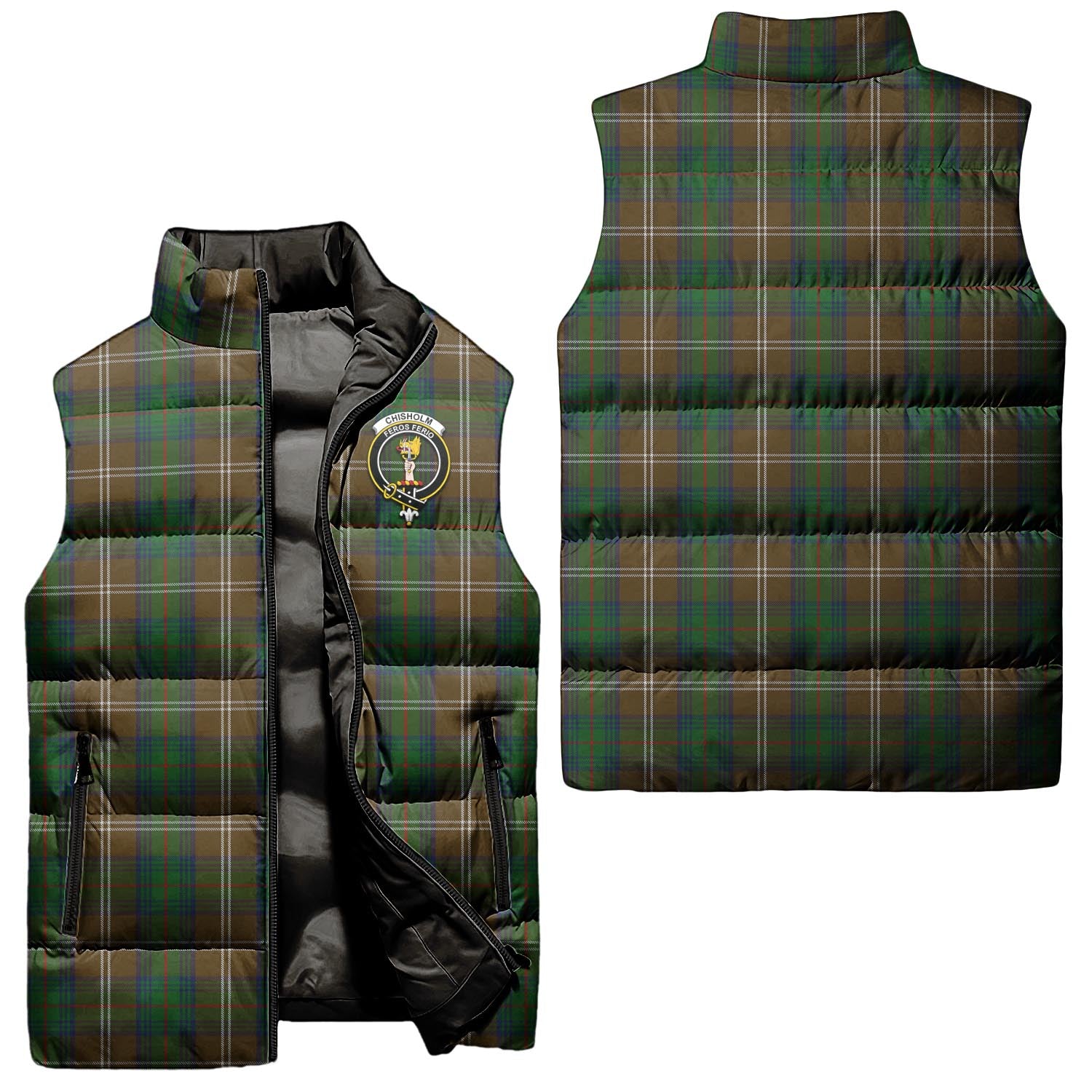 Chisholm Hunting Tartan Sleeveless Puffer Jacket with Family Crest Unisex - Tartanvibesclothing