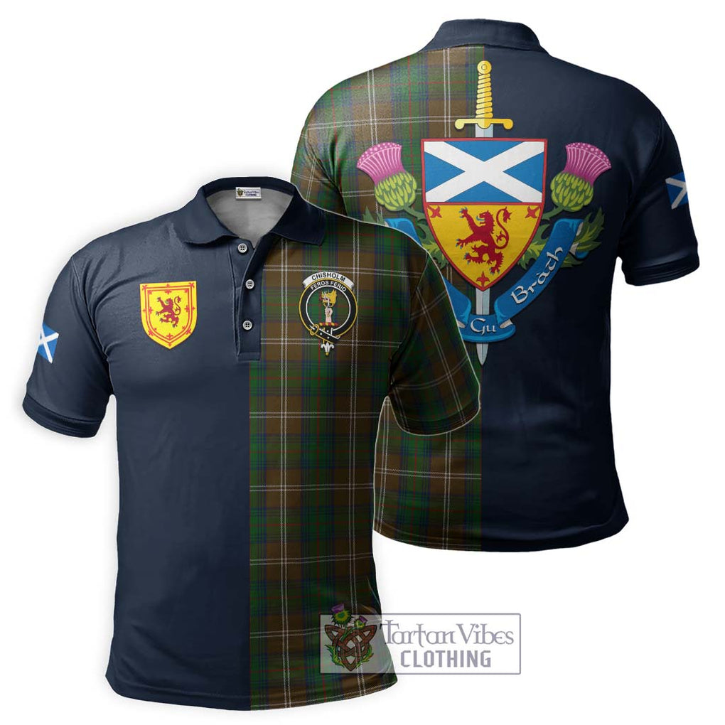 Tartan Vibes Clothing Chisholm Hunting Tartan Polo Shirt with Scottish Lion Royal Arm Half Style