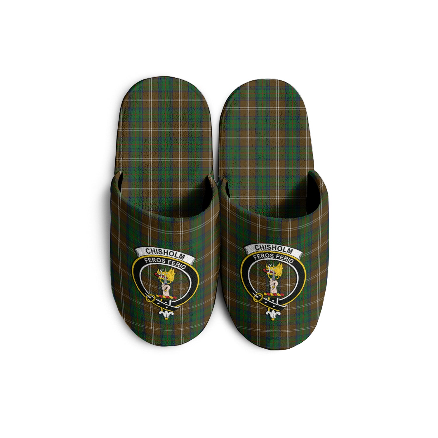 Chisholm Hunting Tartan Home Slippers with Family Crest - Tartanvibesclothing