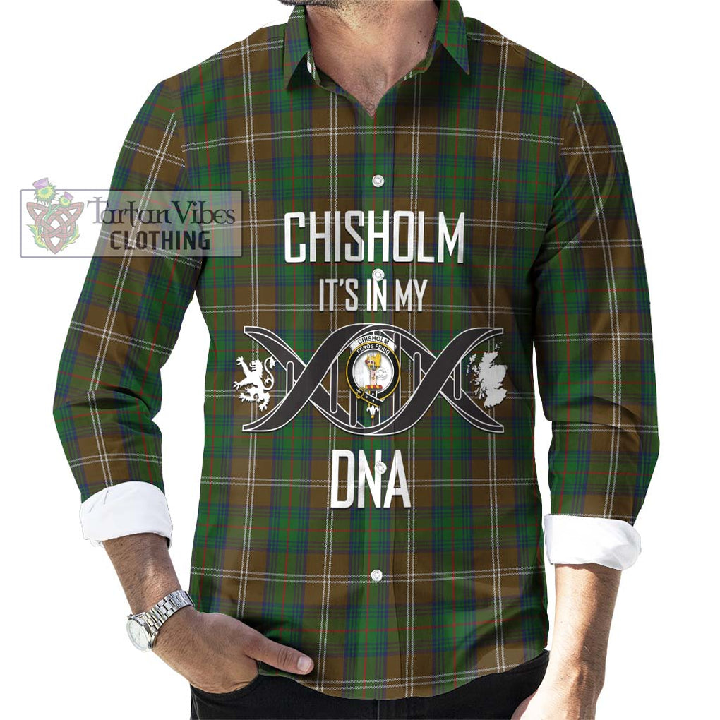 Chisholm Hunting Tartan Long Sleeve Button Shirt with Family Crest DNA In Me Style Men's Shirt S - Tartanvibesclothing Shop