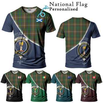 Chisholm Hunting Tartan T-Shirt with Personalised National Flag and Family Crest Half Style