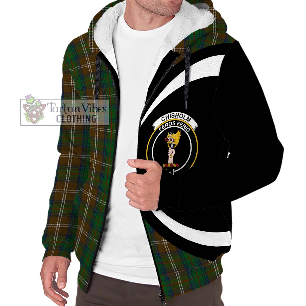 Chisholm Hunting Tartan Sherpa Hoodie with Family Crest Circle Style Unisex S - Tartan Vibes Clothing