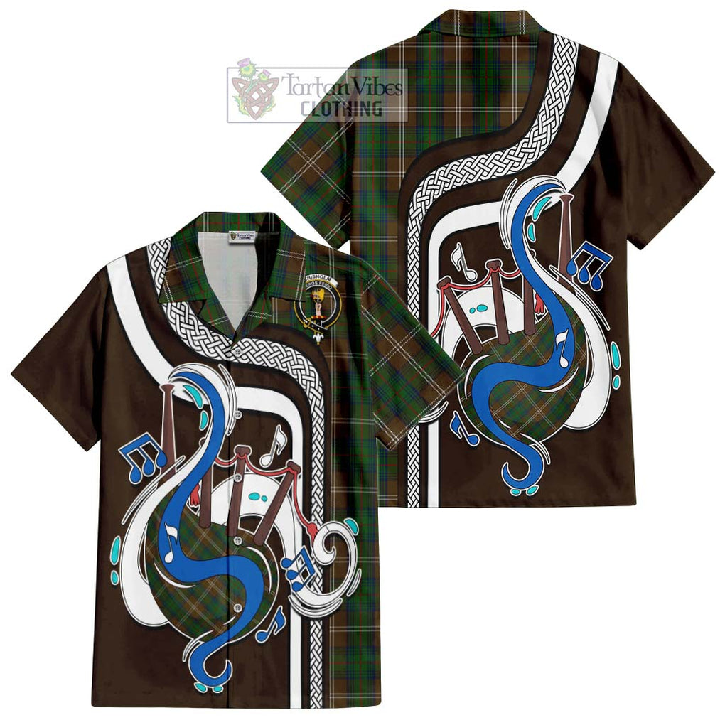 Chisholm Hunting Tartan Short Sleeve Button Shirt with Epic Bagpipe Style Kid - Tartanvibesclothing Shop