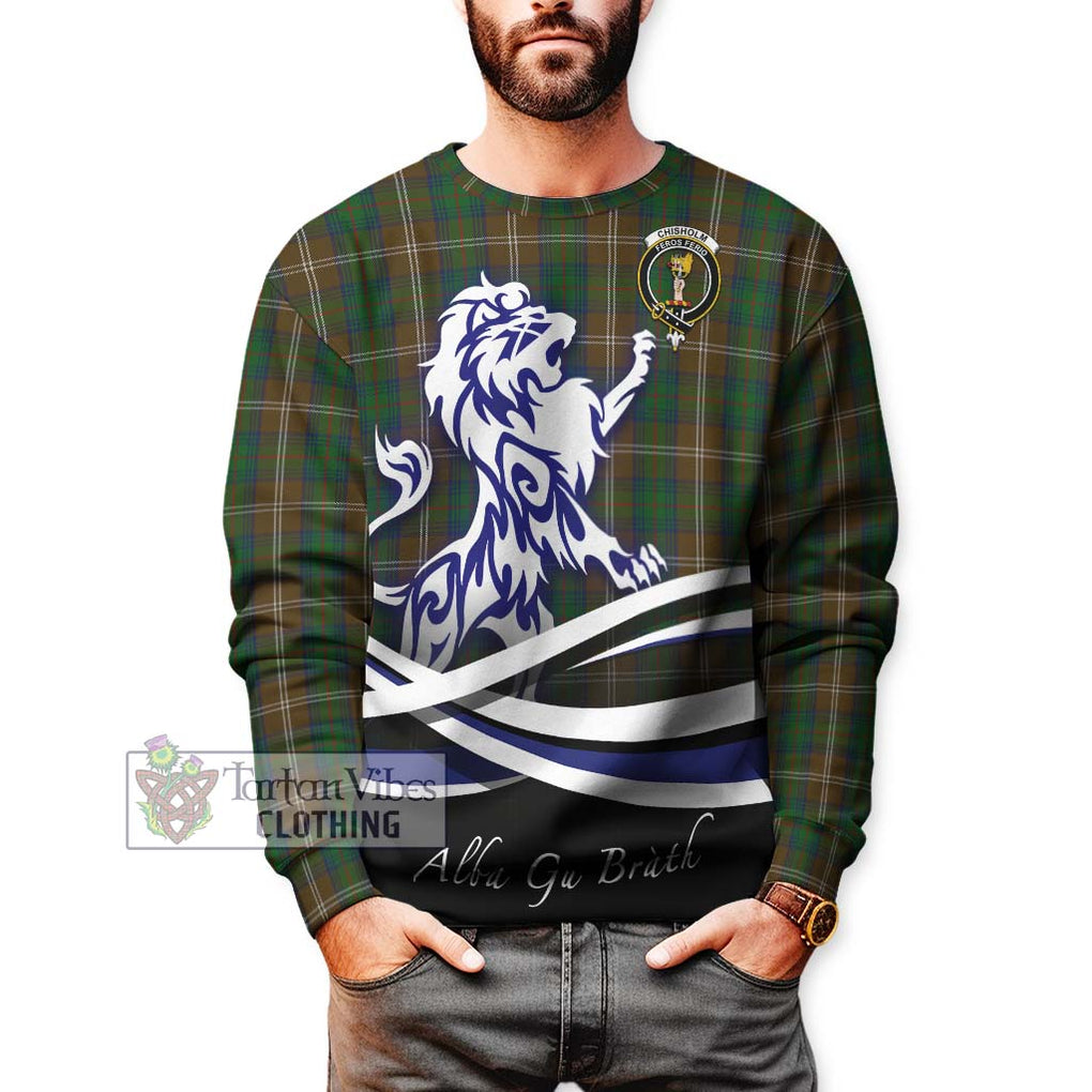 Chisholm Hunting Tartan Sweatshirt with Alba Gu Brath Regal Lion Emblem Unisex - Tartanvibesclothing Shop