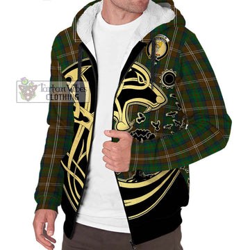 Chisholm Hunting Tartan Sherpa Hoodie with Family Crest Celtic Wolf Style