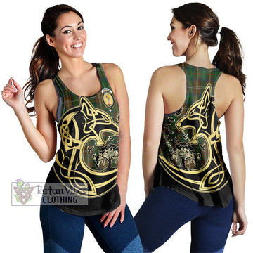 Chisholm Hunting Tartan Women's Racerback Tanks with Family Crest Celtic Wolf Style