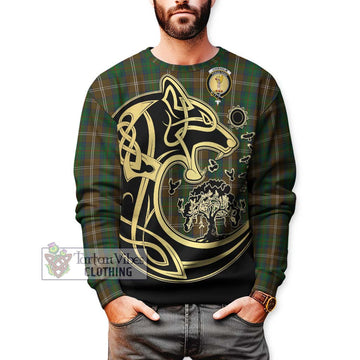 Chisholm Hunting Tartan Sweatshirt with Family Crest Celtic Wolf Style