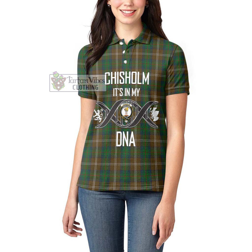 Chisholm Hunting Tartan Women's Polo Shirt with Family Crest DNA In Me Style Women - Tartanvibesclothing Shop