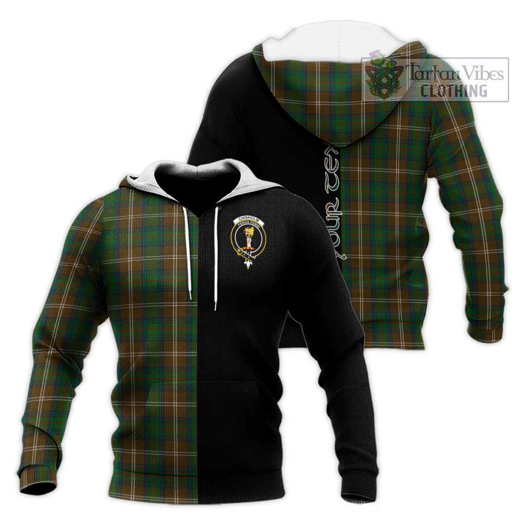 Chisholm Hunting Tartan Knitted Hoodie with Family Crest and Half Of Me Style Unisex Knitted Pullover Hoodie - Tartanvibesclothing Shop