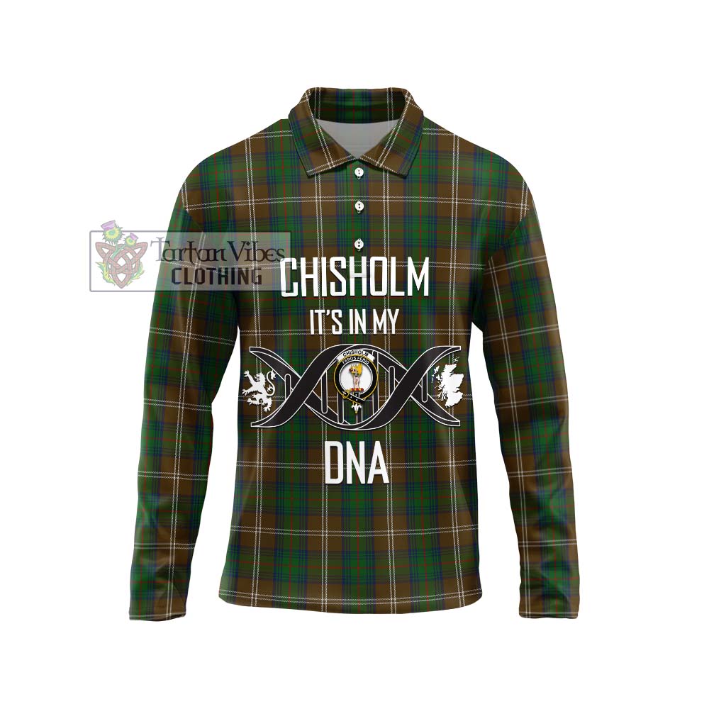 Chisholm Hunting Tartan Long Sleeve Polo Shirt with Family Crest DNA In Me Style Unisex - Tartanvibesclothing Shop