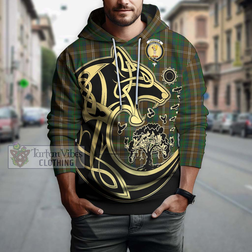 Chisholm Hunting Tartan Hoodie with Family Crest Celtic Wolf Style Zip Hoodie - Tartan Vibes Clothing