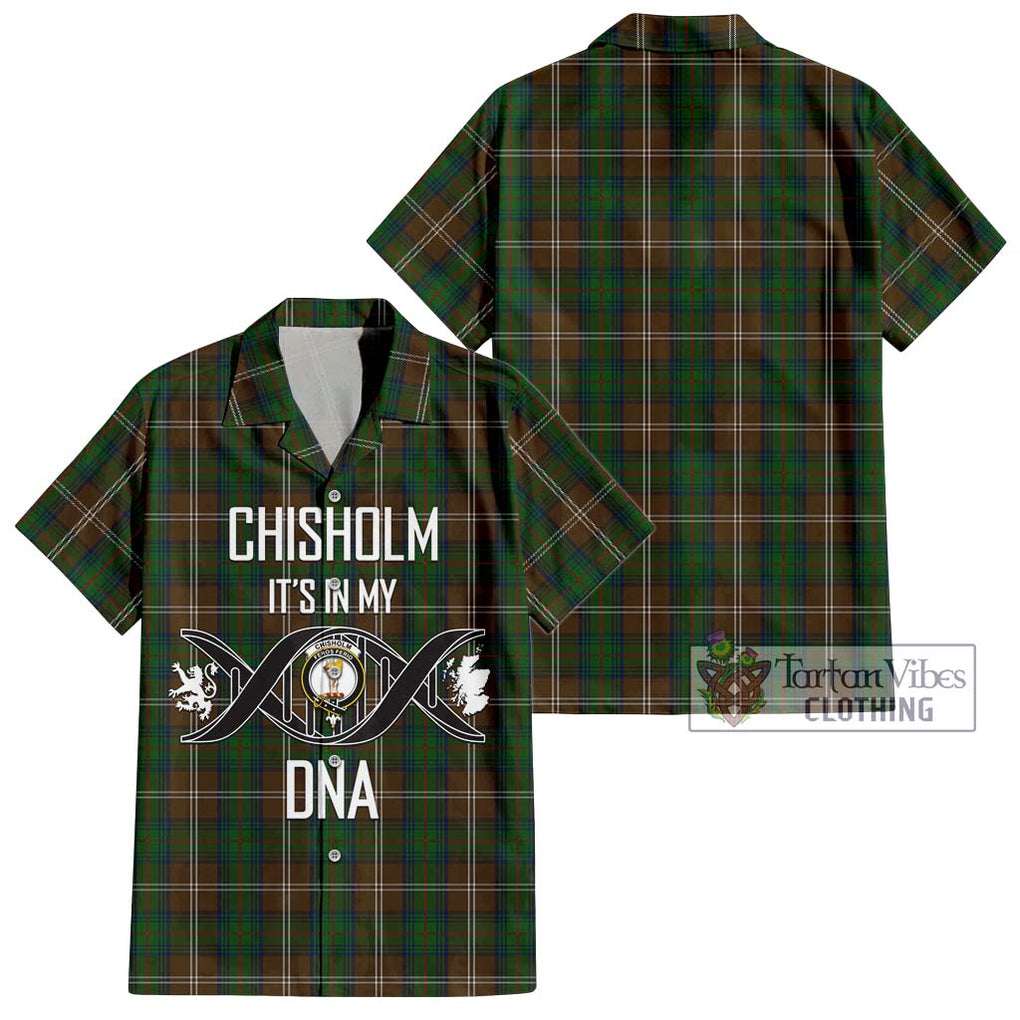 Chisholm Hunting Tartan Short Sleeve Button Shirt with Family Crest DNA In Me Style Kid - Tartanvibesclothing Shop