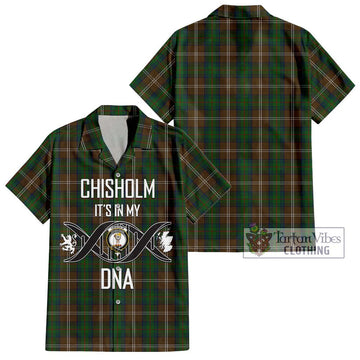 Chisholm Hunting Tartan Short Sleeve Button Shirt with Family Crest DNA In Me Style