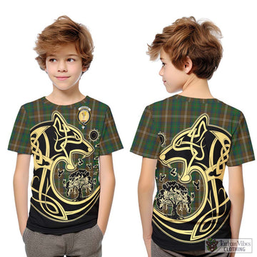 Chisholm Hunting Tartan Kid T-Shirt with Family Crest Celtic Wolf Style