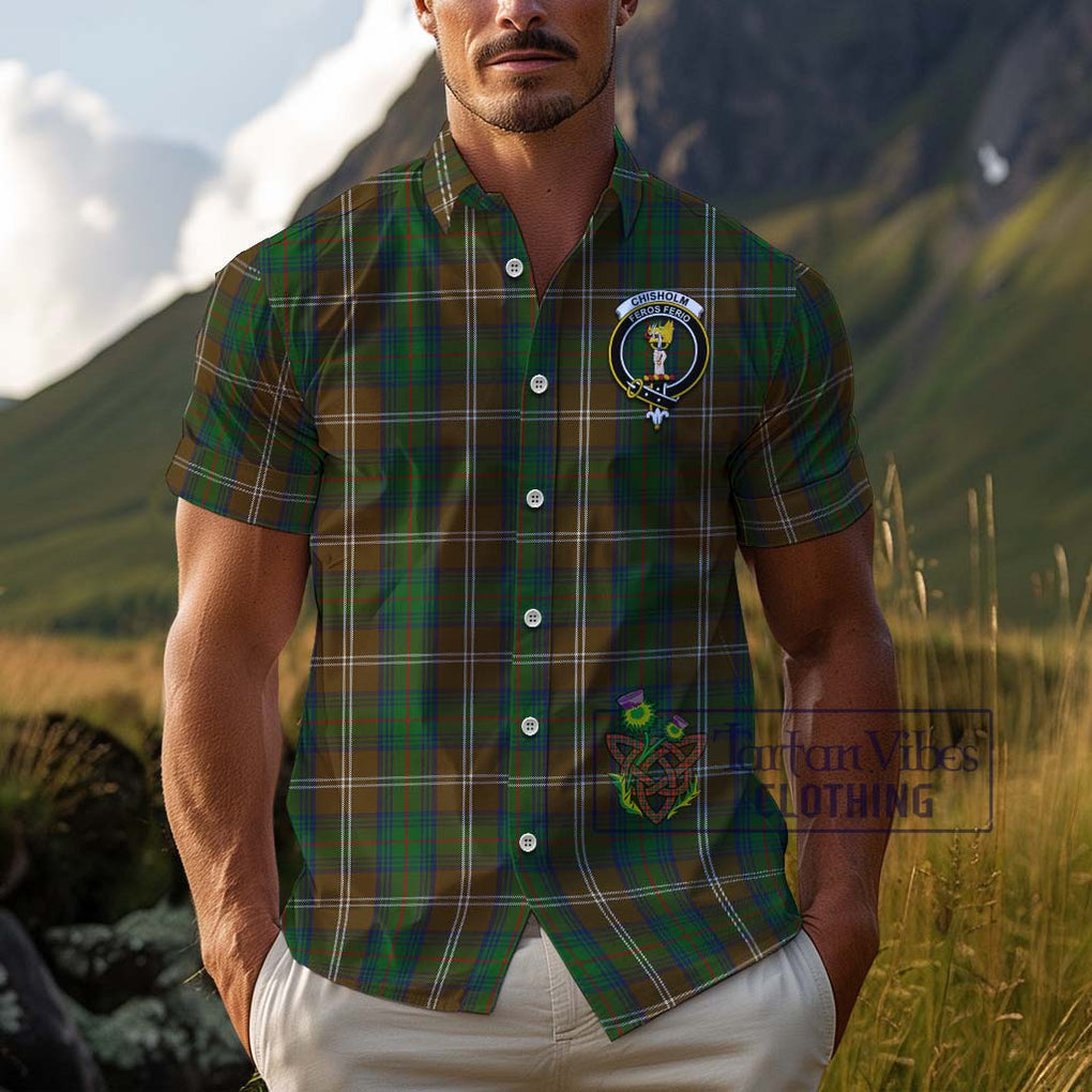 Chisholm Hunting Tartan Cotton Hawaiian Shirt with Family Crest Adult - Tartan Vibes Clothing