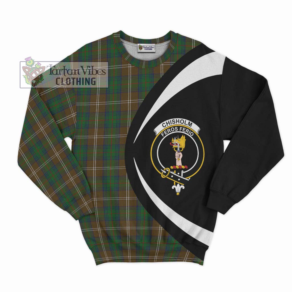 Chisholm Hunting Tartan Sweatshirt with Family Crest Circle Style Unisex - Tartan Vibes Clothing