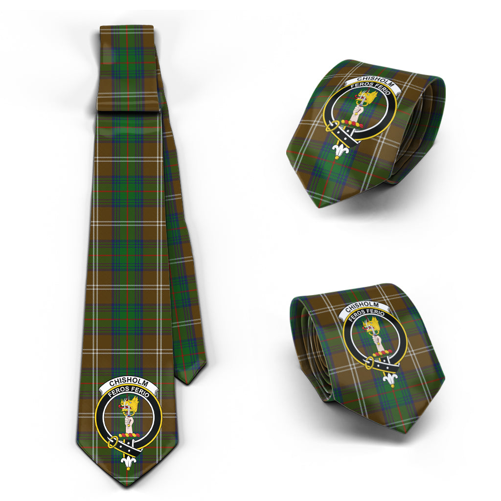 Chisholm Hunting Tartan Classic Necktie with Family Crest Necktie One Size - Tartan Vibes Clothing