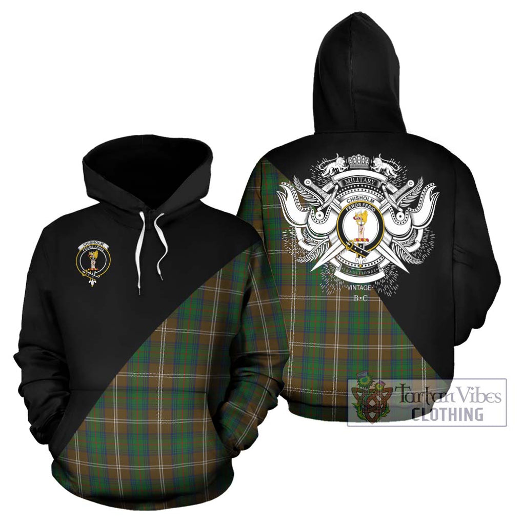 Chisholm Hunting Tartan Hoodie with Family Crest and Military Logo Style Zip Hoodie - Tartanvibesclothing Shop