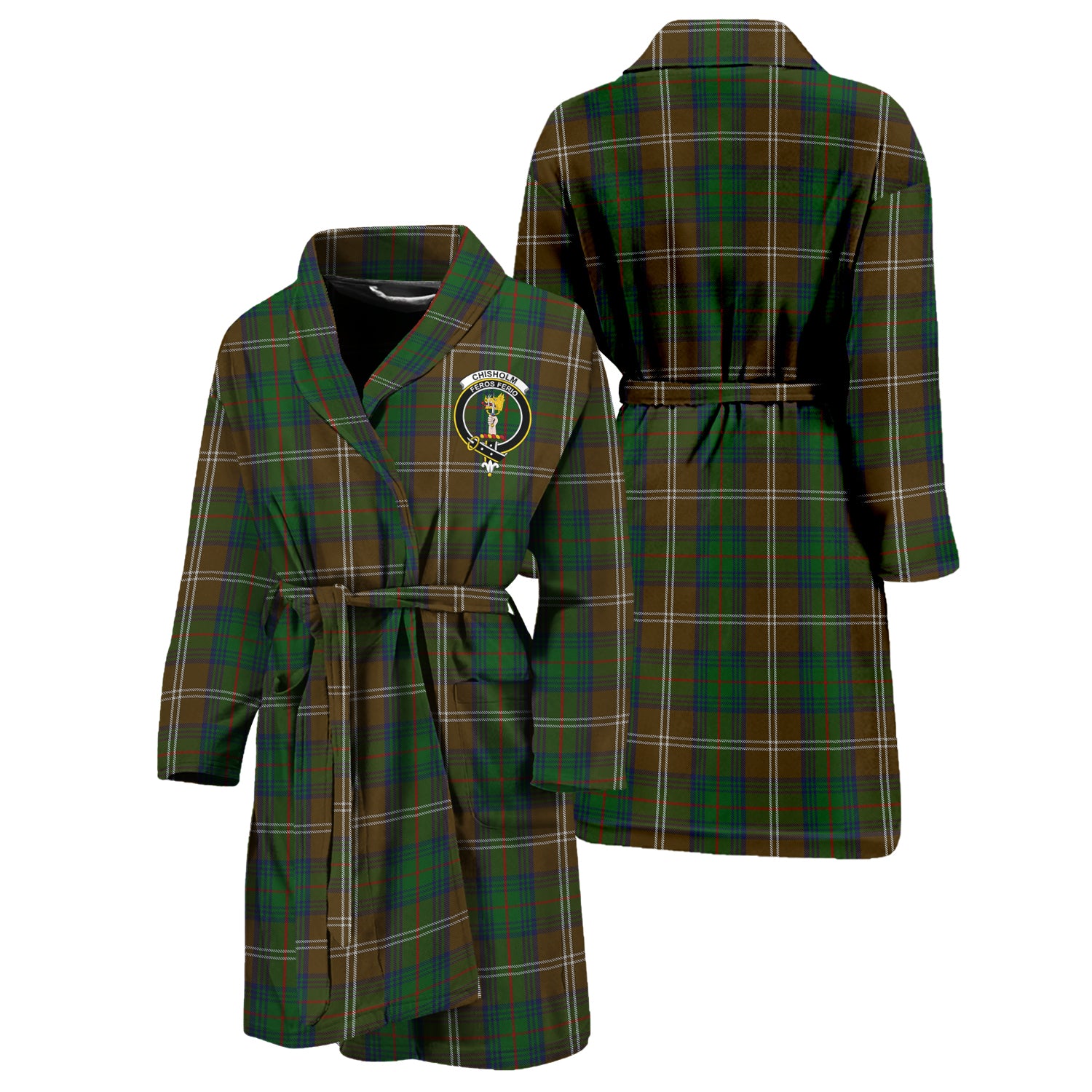 Chisholm Hunting Tartan Bathrobe with Family Crest Unisex S - Tartan Vibes Clothing