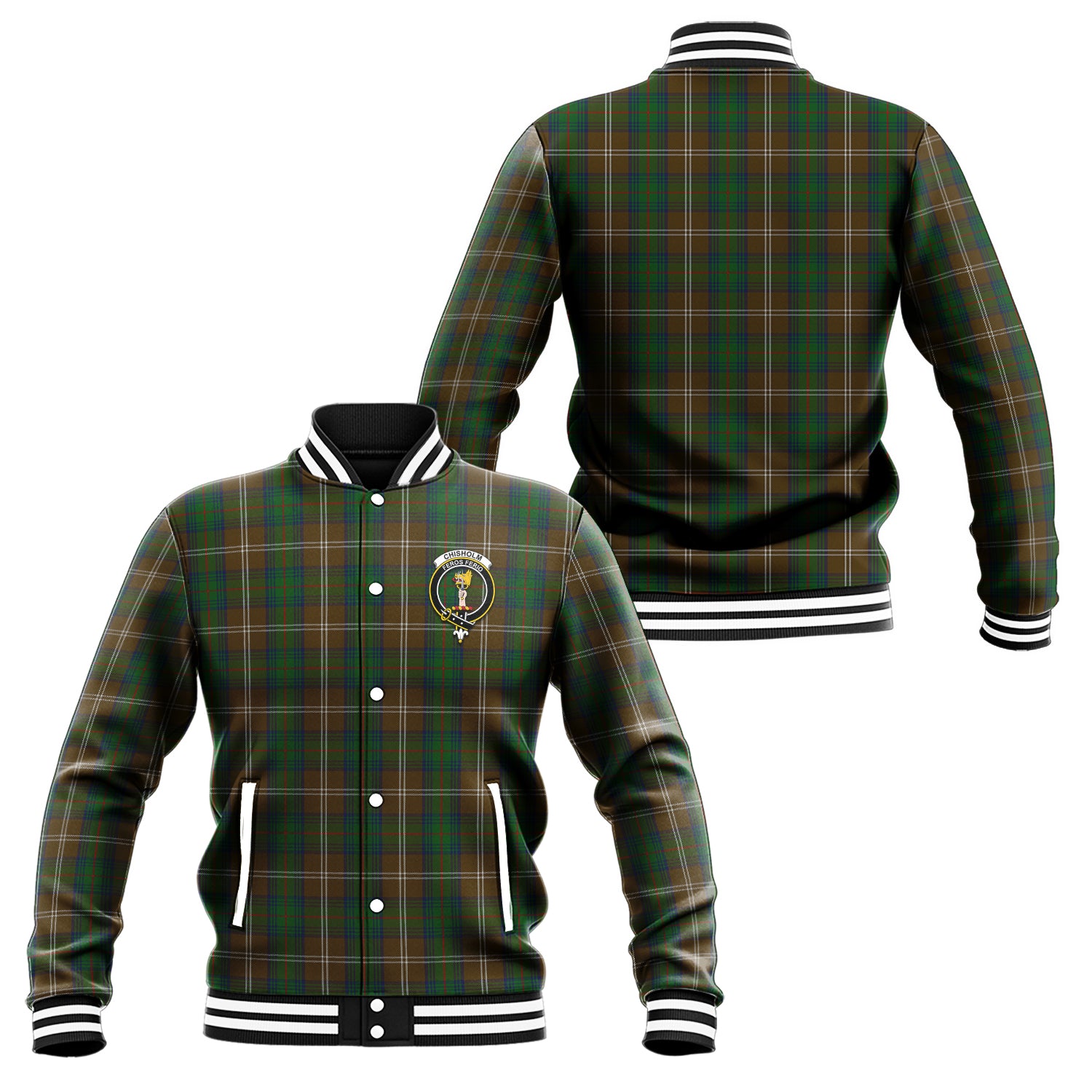 Chisholm Hunting Tartan Baseball Jacket with Family Crest Unisex - Tartan Vibes Clothing