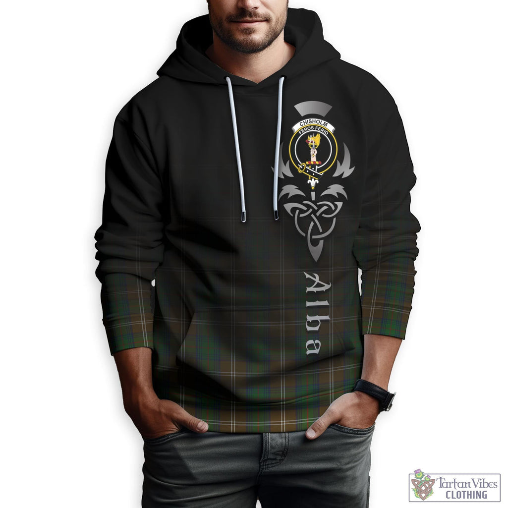 Tartan Vibes Clothing Chisholm Hunting Tartan Hoodie Featuring Alba Gu Brath Family Crest Celtic Inspired