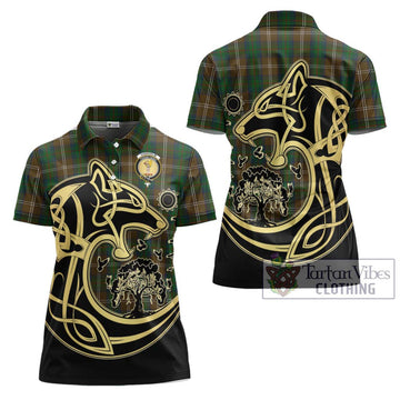 Chisholm Hunting Tartan Women's Polo Shirt with Family Crest Celtic Wolf Style